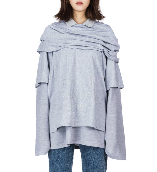 MULTI LAYER LS T-SHIRT SMART SLOGAN T-SHIRT GREY