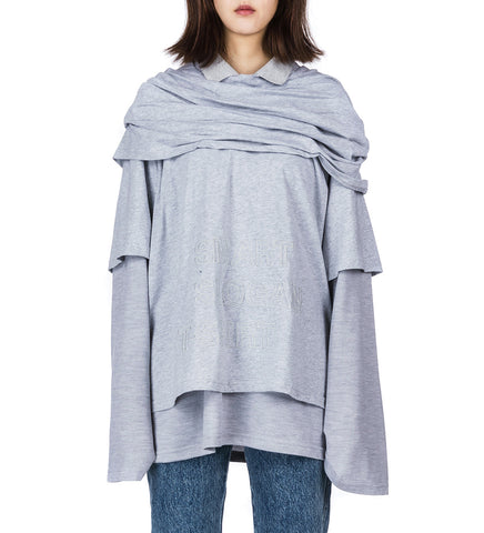MULTI LAYER LS T-SHIRT SMART SLOGAN T-SHIRT GREY