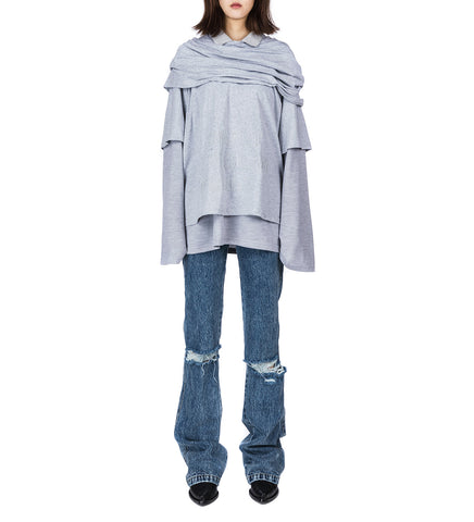 MULTI LAYER LS T-SHIRT SMART SLOGAN T-SHIRT GREY