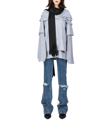 MULTI LAYER LS T-SHIRT SMART SLOGAN T-SHIRT GREY