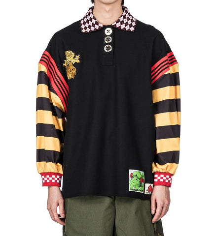 POLO TOP BLACK/YELLOW MULTI