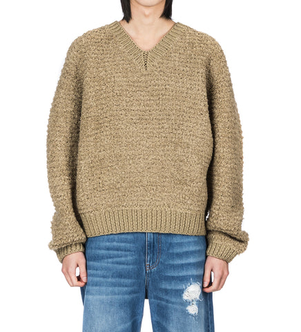 BOUCLE V NECK JUMPER FLAX