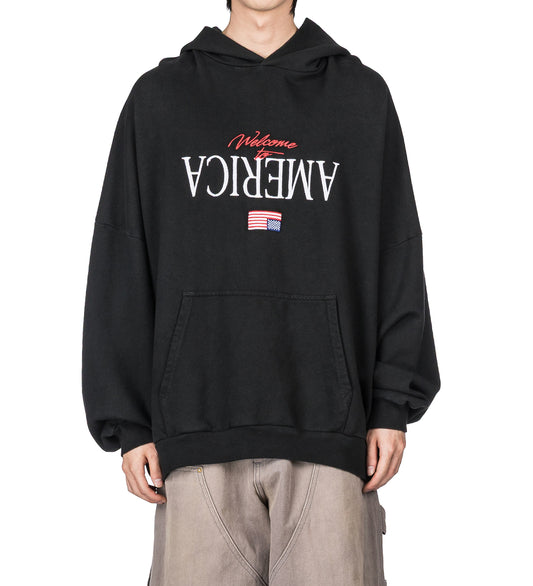 WELCOME TO AMERICA HOOLIGAN HOODIE BLACK