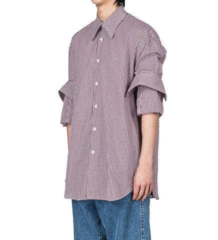 CLASSIC FOLD UP SLEEVE SHIRT MAUVE/WHITE