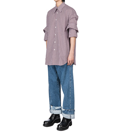 CLASSIC FOLD UP SLEEVE SHIRT MAUVE/WHITE