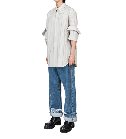 CLASSIC FOLD UP SLEEVE SHIRT WHITE/GREY/FOREST