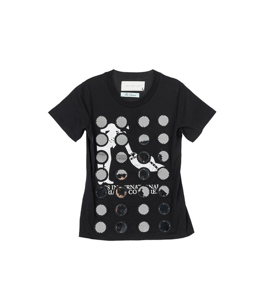 RECONSTITUTED MIRROR DISC EMBRODERY T-SHIRT BLACK