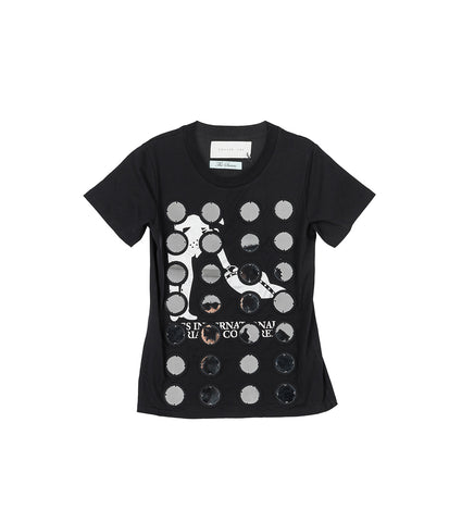 RECONSTITUTED MIRROR DISC EMBRODERY T-SHIRT BLACK