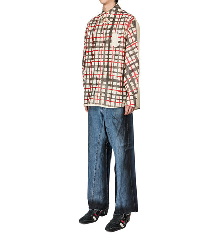 SPRAY PAINTED CHECK SHIRT BEIGE