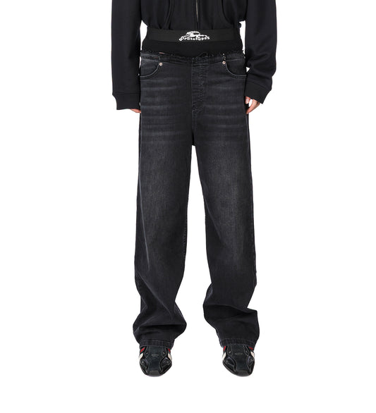 WAISTBAND DENIM JEANS LOOSEFIT BLACK