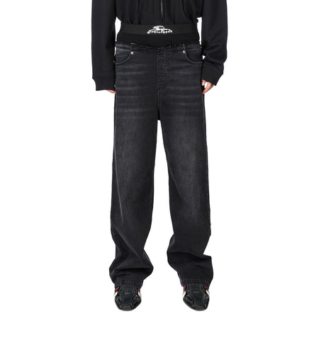 WAISTBAND DENIM JEANS LOOSEFIT BLACK