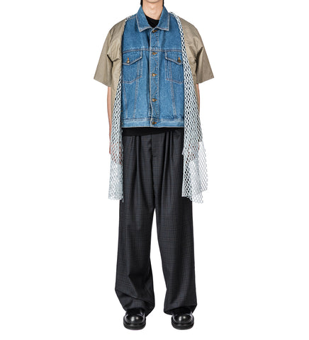 JACKET INSERT SHORT DENIM/PALE OLIVE/WIRE MESH