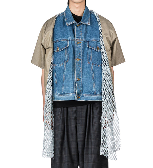 JACKET INSERT SHORT DENIM/PALE OLIVE/WIRE MESH