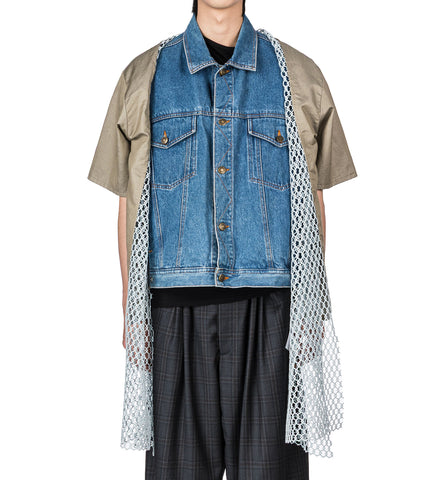JACKET INSERT SHORT DENIM/PALE OLIVE/WIRE MESH