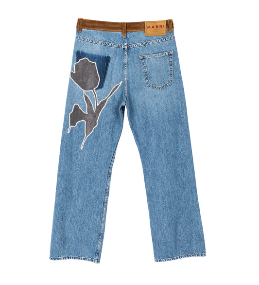 DENIM TROUSERS WITH VELVET WAISTBAND BLUE