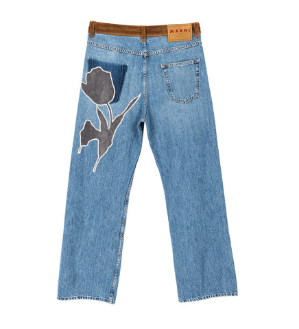 DENIM TROUSERS WITH VELVET WAISTBAND BLUE