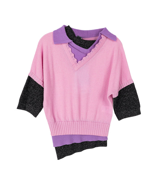 TRIPLE SWEATER PINK/PURPLR/GLITTER BLACK