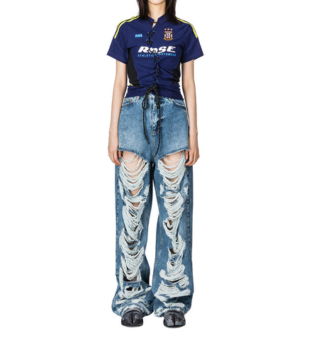 LACE UP FOOTBALL TOP BLUE
