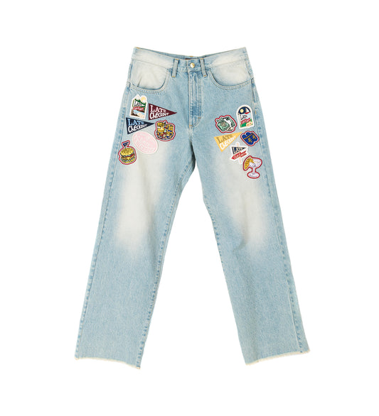 RAW EDGE PATCHED JEANS LIGHT BLUE
