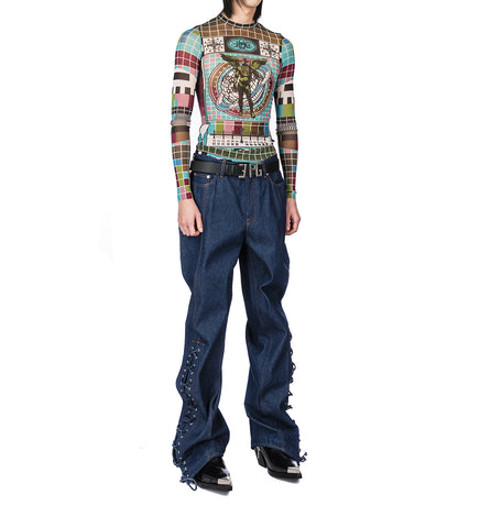 DENIM PANT WITH LACING DETAIL INDIGO