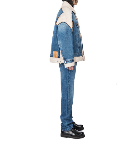 SHEARLING AND DENIM JACKET BLUE/BEIGE