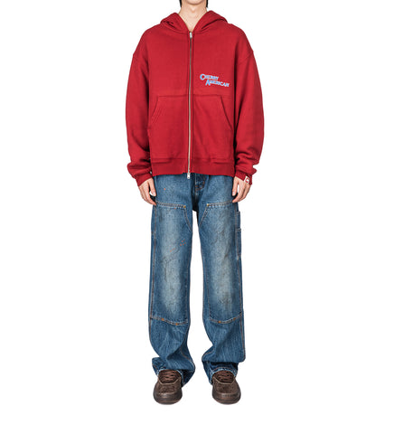C.A THERMAL ZIP UP HOODIE SUN FADED RED