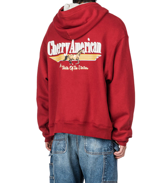 C.A THERMAL ZIP UP HOODIE SUN FADED RED