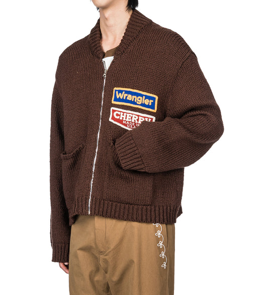 CHERRY LOS ANGELES X WRANGLER COTTON FRISE KNIT ZIP-UP BROWN