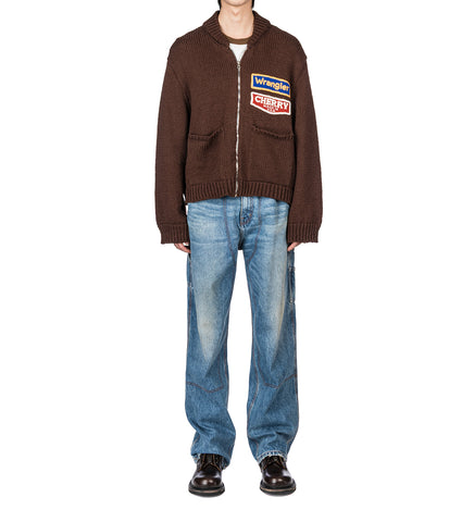CHERRY LOS ANGELES X WRANGLER COTTON FRISE KNIT ZIP-UP BROWN