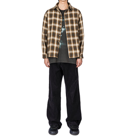 HENCH BROWN SHADOW PLAID BUTTON UP BROWN/MULTI