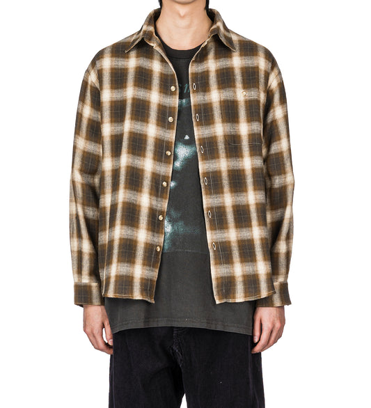 HENCH BROWN SHADOW PLAID BUTTON UP BROWN/MULTI