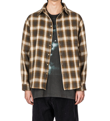 HENCH BROWN SHADOW PLAID BUTTON UP BROWN/MULTI