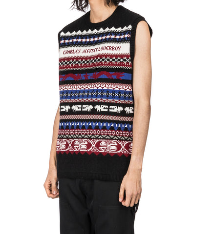 FINE FAIRISLE VEST BLACK/BLUE/PURPLE