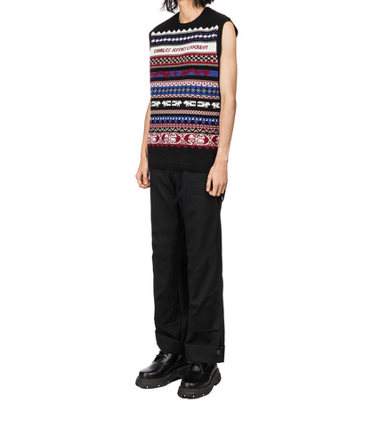 FINE FAIRISLE VEST BLACK/BLUE/PURPLE