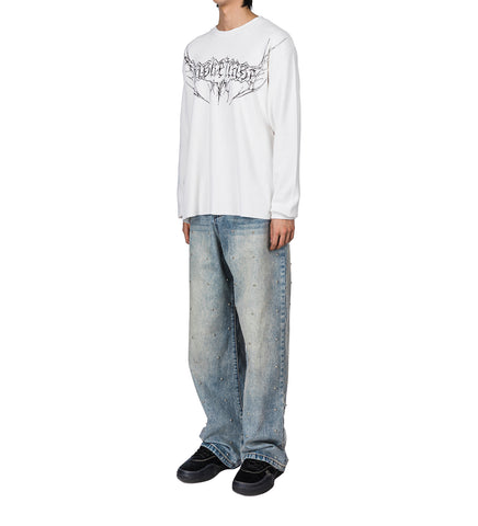 LAX BAGGY STUDDED DENIM WASHED BLUE