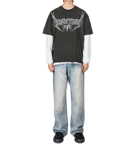 LAX BAGGY STUDDED DENIM WASHED BLUE