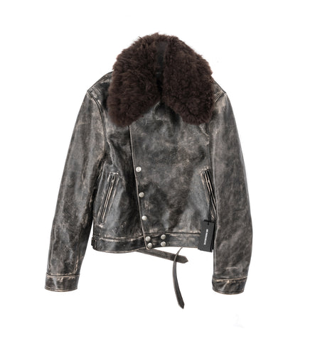 BINUS PERFECTO WITH DETACHABLE SHEARLING COLLAR BLACK/NUDE