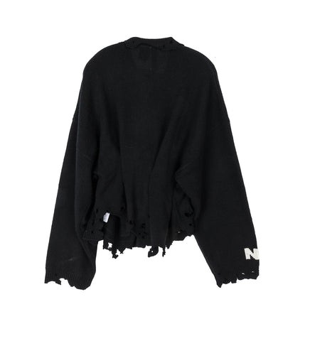 DISTRESSED SHAPED CARDIGAN BLACK