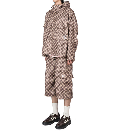 POLY TARTAN 3 QUARTER CARGO PANTS BROWN