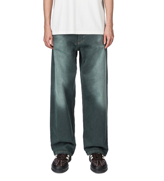 SUN DYED BAGGY DENIM PANTS DARK GREEN
