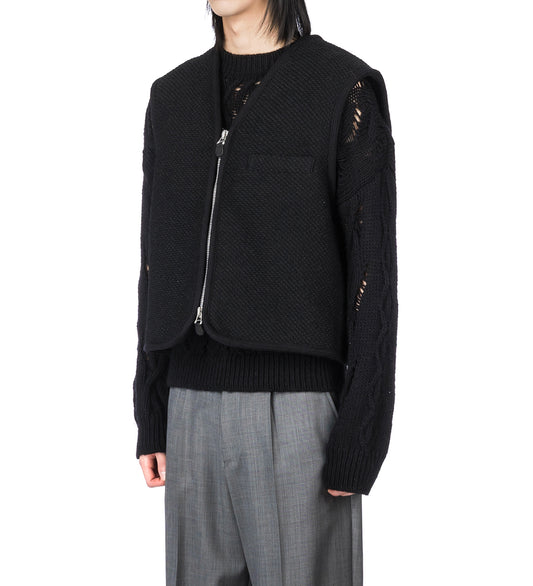 TOP VEST EVENING BLACK BOUCLE WOOL