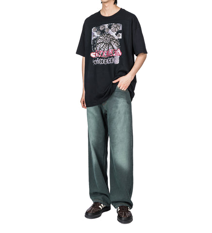 SUN DYED BAGGY DENIM PANTS DARK GREEN