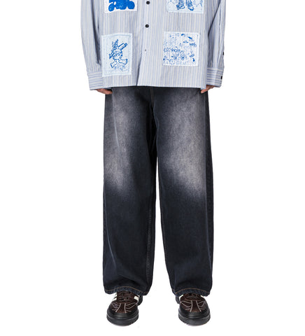 SUN DYED EXTRA BAGGY DENIM PANT BLACK