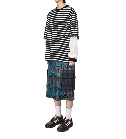 STRIPED LACE DOUBLE SHIRT BLACK