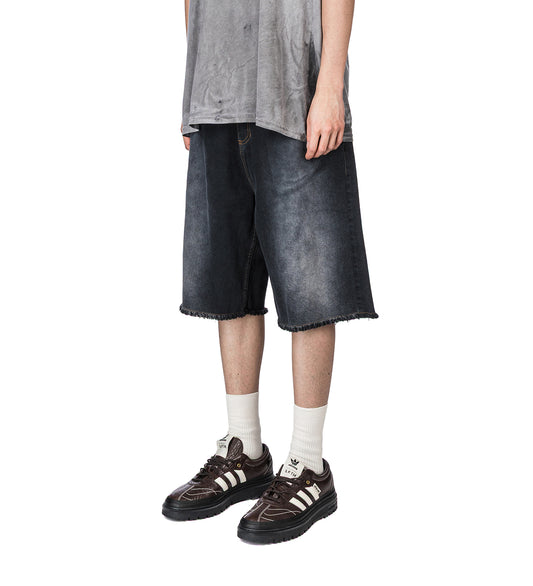 SUN DYED BAGGY DENIM SHORTS BLACK