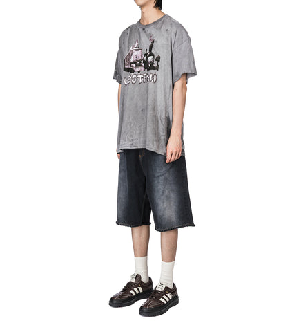 SUN DYED BAGGY DENIM SHORTS BLACK