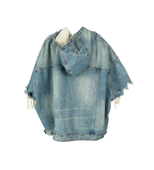 TN1 SHORT-SLEEVE DENIM HOODIE BLUE