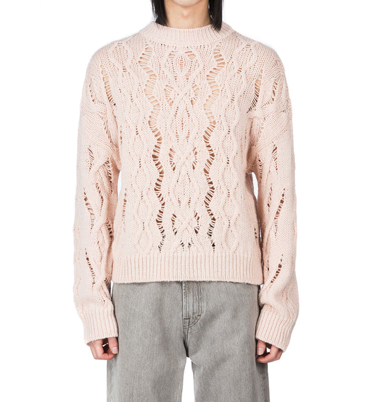 CABLE SONAR ROUNDNECK DELICATE PINK FISHERMAN WOOL