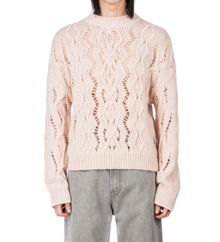 CABLE SONAR ROUNDNECK DELICATE PINK FISHERMAN WOOL