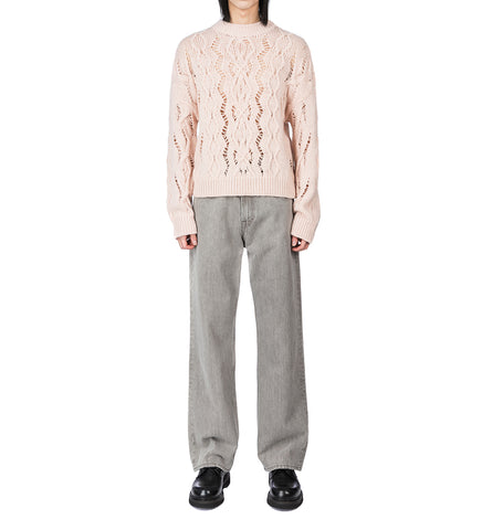 CABLE SONAR ROUNDNECK DELICATE PINK FISHERMAN WOOL